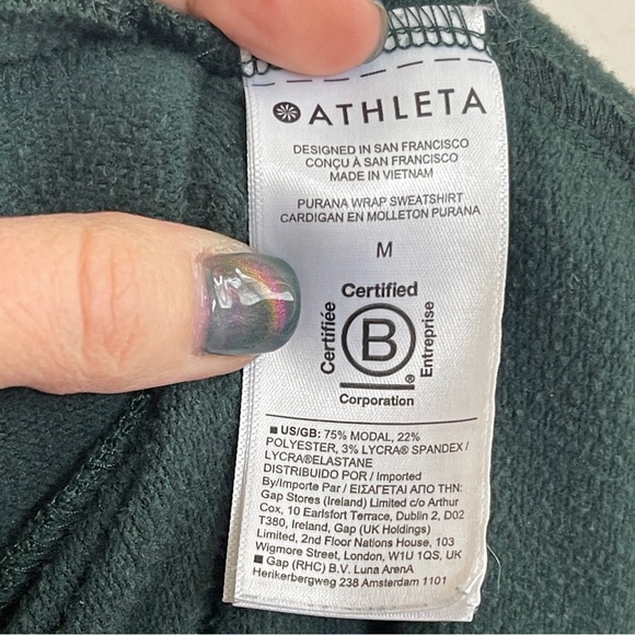 Athleta Purana Wrap Forest Green Sweatshirt Sz M Gently Loved - Picture 7 of 9
